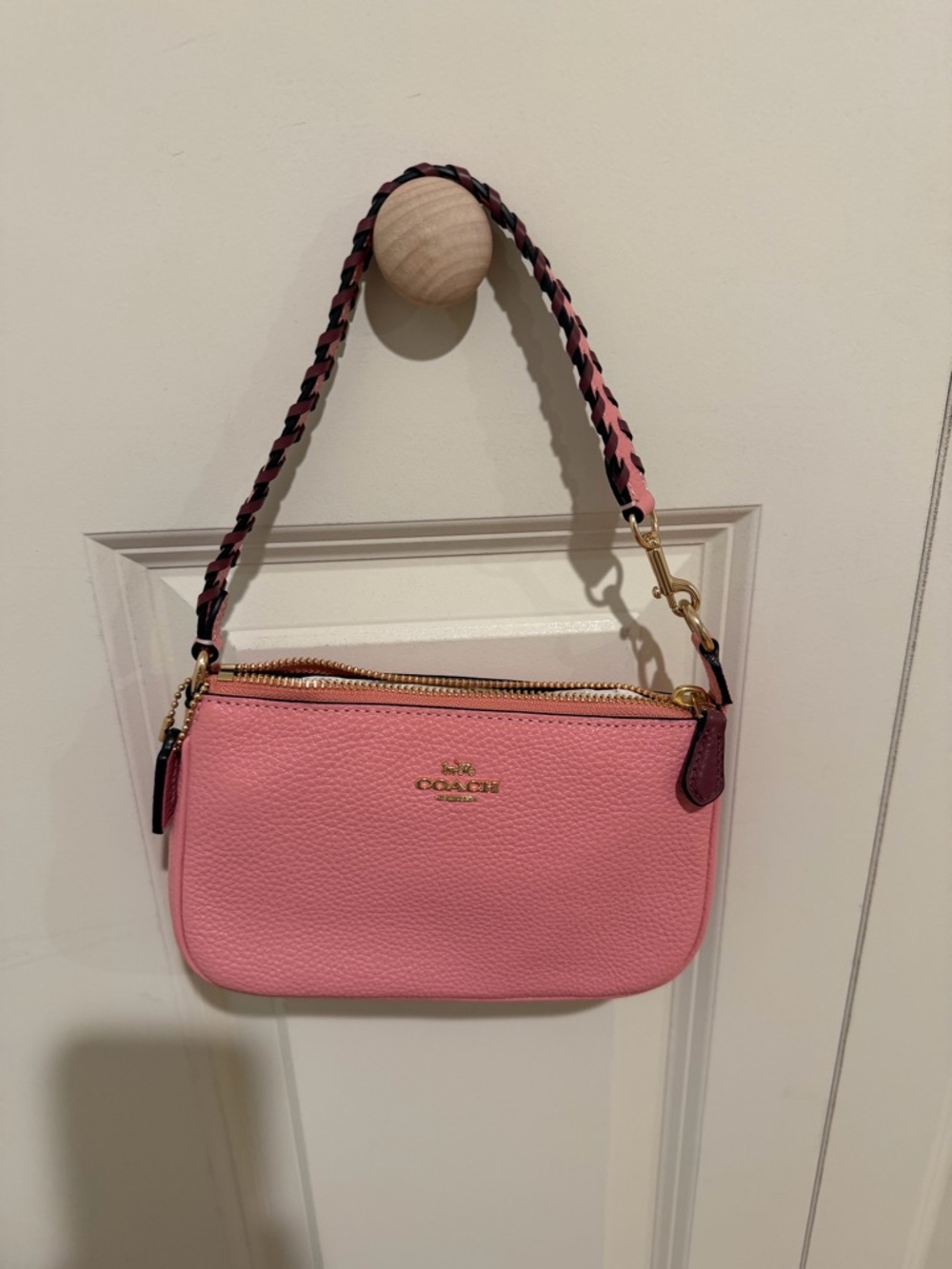Coach Pink Pebbled Leather Mini Bag with Braided Strap